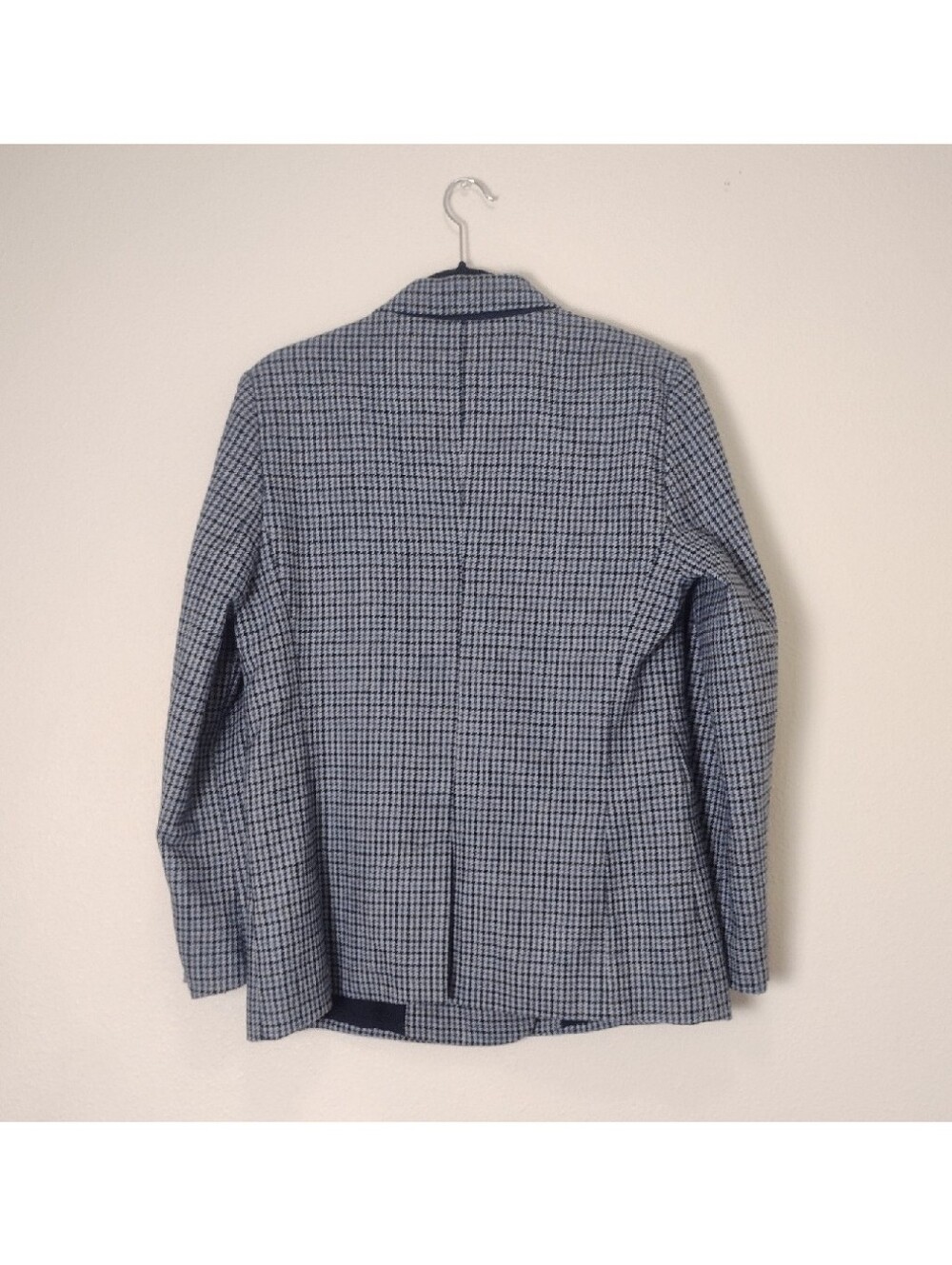 Gap Houndstooth Wool Blend Blazer Double Button Blue Size 12 - Picture 2 of 16